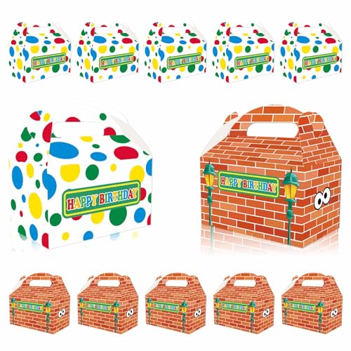 Zliisang 16PCS Cartoon Red Brick Wall Candy Boxes Colorful Goodie Gift Bags for Kids Birthday Party Favors Bags Treat Candy Decorations for Kids Baby Shower Birthday Favors