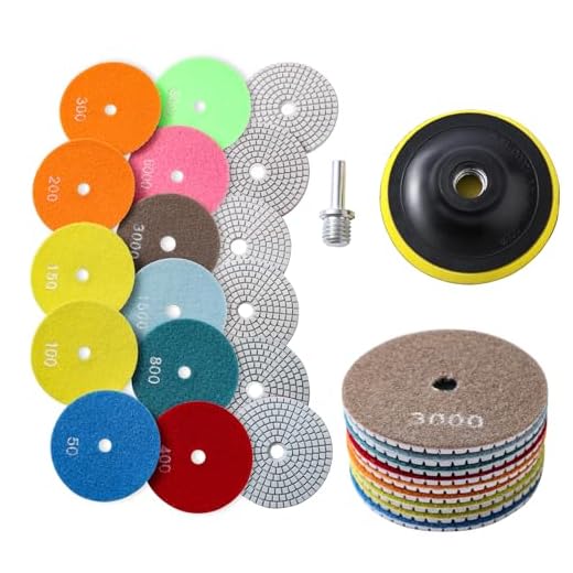 XKDOUS 13pcs Diamond Polishing Pads Set,50-8000 Grit Pads,Wet/Dry Granite Polish Kit with Backer Pad for Drill Grinder Rock Polisher Granite Marble Stone Concrete Tile Tools
