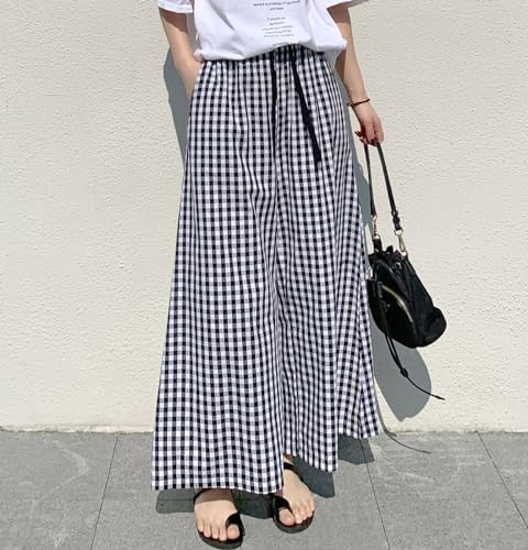chouyatou Women's Plaid Wide Leg Culotte Pants Gingham High Elastic Waisted Cropped Palazzo Pants with Pockets4