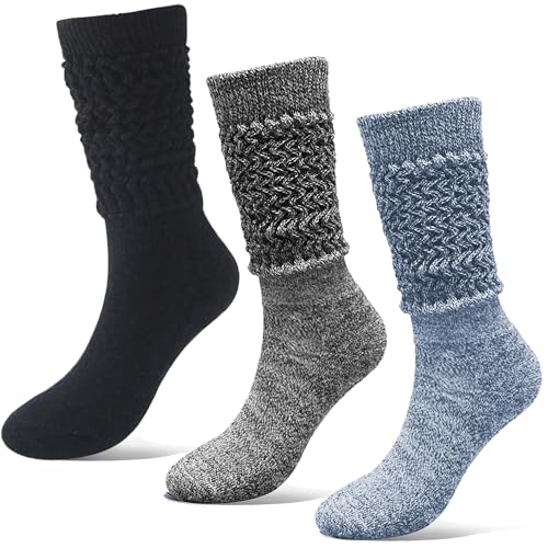 Image of BONANGEL Slouch Socks for Woman, 3 Pairs Long Scrunchy Scrunch Slouchy Tube Boot Socks for Women Girls Size 5-11