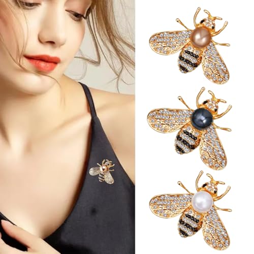 Image of Bee Pins Brooch Set, 3 Colors, Gift Box Included, Bumblebee Lapel Pins for Women, Improved Lock Mechanism, Elegant Present for Bee Lovers