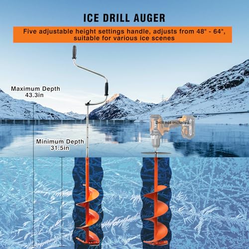 PROYAMA Ice Auger, Ice Fishing Auger, Auger for Ice Fishing with Driller Adapter and Extra Blade, Folding Handle (8 Inch)