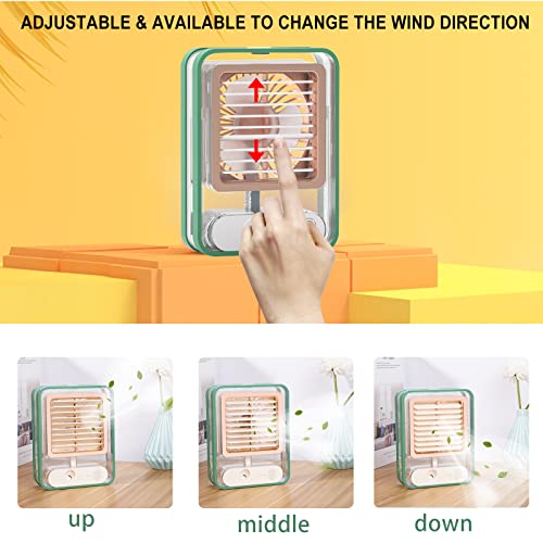 Small Desk Fan With Mist Spray,Led Night Light,Electric Battery Operated Water Misting Fan,Usb Rechargeable Portable Quiet Mini Desktop Table Cooling Fan For Office,Camping,Indoor,Outdoor (Green) #TOP4