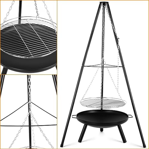 Schwenkgrill mit Feuerschale und Holzkohlegrill für den Außenbereich
