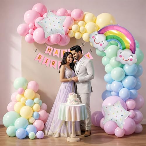 Image of Party Propz Happy Birthday Decoration Kit -55 Pcs, Birthday Decoration Items with Rainbow Foil Balloon, Happy Birthday Banner, Multicolor Balloons for Birthday Decoration for Boys & Girls (Cardstock)