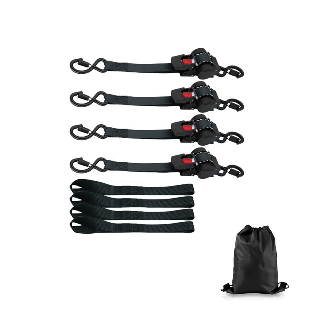 Automatik Spanngurt mit Selbstaufzug 4er-Set: 3M x 25MM, Automatischer Spanngurt mit Edelstahl Haken 816kg Bruchfestigkeit für LKW Ladungssicherung Motorrad Anhänger Transport