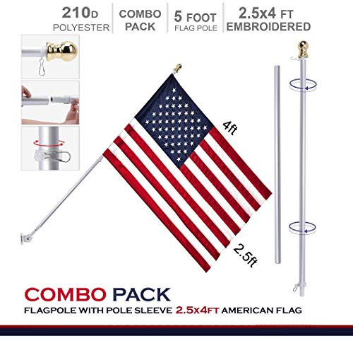 G128 - 5 Feet Tangle Free Spinning Aluminum Flagpole (White) American Flag Pole