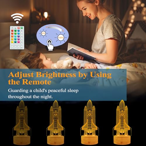 Image of Space Shuttle Night Light, Space Shuttle Gifts, Rocket 3D Illusion Lamp with 16 Colors Changing, Timer, 4 Flash Modes and Dimmable, Kids Boys Girls Room Decoration, Holiday Xmas Spaceship Gifts