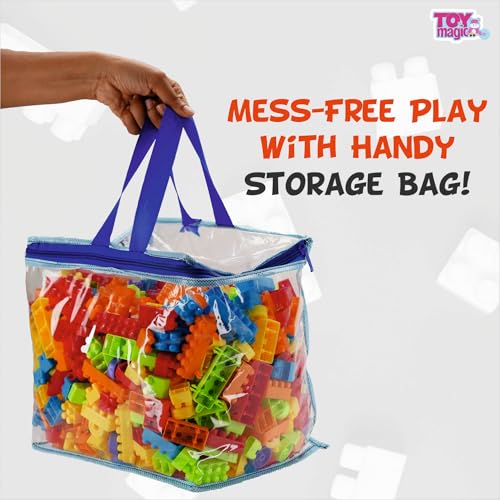 Image of ToyMagic Building Blocks with Wheels for Kids - 480 Pcs STEM Learning Set with Wheels, Colorful Interlocking Blocks for Building Cars, Robots, and More - Safe Non-Toxic Building Toy for Ages 3+