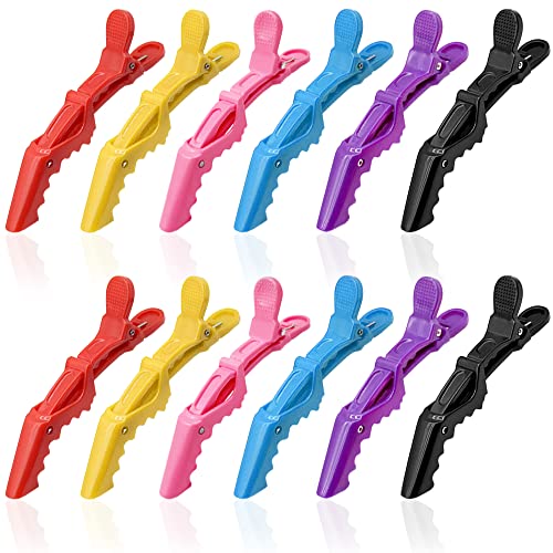 DLAND Paquete de 12 clips de plástico para cortar el pelo, pinzas de cocodrilo para peinar, pinzas de pelo de plástico, pinzas de pelo de salón (colores mezclados) Cover