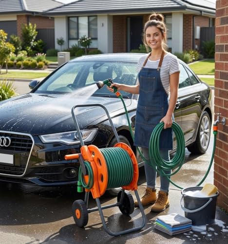 Image of Dolphy Portable Garden Water Hose Pipe Reel Cart with Wheels