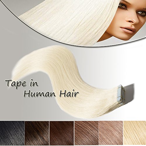 22 inch Tape In Hair Extensions Human Hair Platinum Blonde 20pcs 50g Long Straight Remy Hair Double Sided Tape on(22'' #60)+10pcs Free Tapes