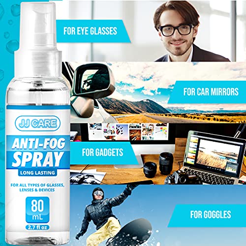 Jj Care Anti Fog Spray For Glasses (2.7 Fl Oz) No Fog Glasses Spray With Free Pe Bag & Cleaning Cloth, Up To 800 Sprays, Eyeglass Defogger Spray For Mask Wearers, Goggles, Helmets (Pack Of 1) #TOP5