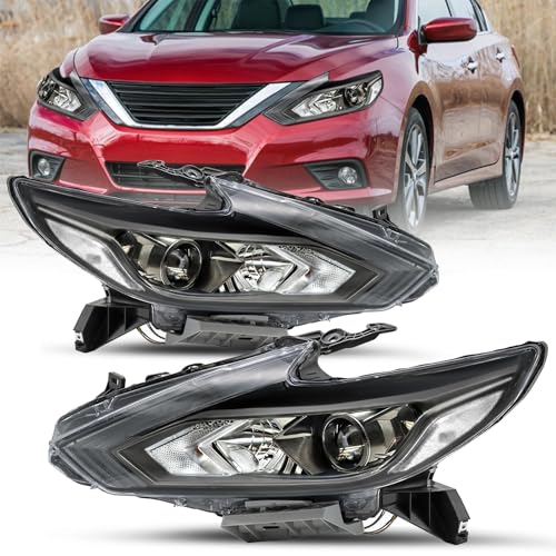 SOCKIR [Halogen Model Headlight Assembly Compatible with 2016-2018 Nissan Altima w/o LED DRL Black Housing with Clear Reflector Headlamp Pair Driver and Passenger Side