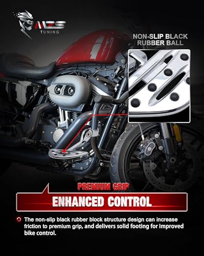 Image of MZS Motorcycle Highway Pegs, 1.25 inch Long Angled Adjustable Touring Wide Foot Peg Mount Chrome Compatible with Softail Sportster Electra Road Glide Road King Street Glide for 1 1 /4 Engine Guards Bar