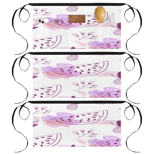 Tablier court multicolore pastèque ananas fleurs avec 3 poches lot de 3