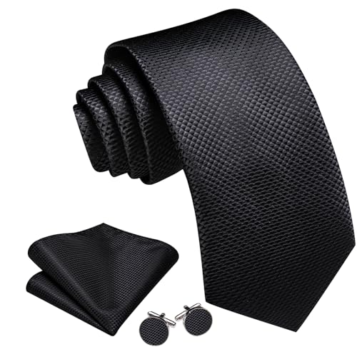 Image of Barry.Wang Classic Mens Ties Silk Necktie Pocket Square Cufflinks Set Woven Designer Wedding Business