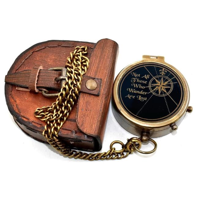 Brújula vintage de latón con estuche de cuero hecho a mano miniatura 5