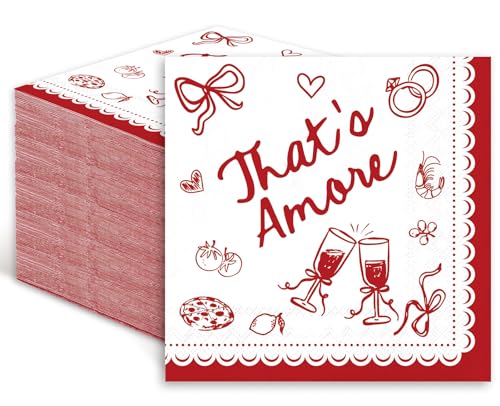 FYSUIMU 50 Pcs Thats Amore Cocktail Napkin 3 Ply Disposable Paper Napkin Italian Pizza and Wine Theme Party Drink Beverage Napkins for Wedding Engagement Bridal Shower Party Supplies