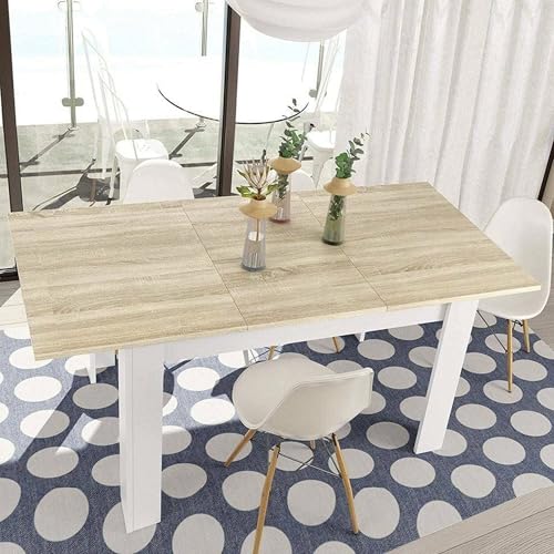 Dmora - Tavolo allungabile Midland, Consolle estensibile per sala da pranzo, Tavolo apribile da cucina con prolunga, 140/190x90h78 cm, Rovere e Bianco