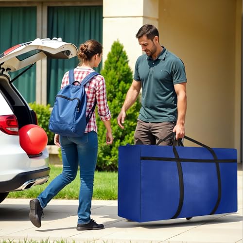 Dntorx 2 Stück 180L Große Aufbewahrungstasche, Oxford Heavy-Duty Umzugstaschen mit Reißverschluss Handgriff Umzugskartons Groß Reisetasche Tragetasche für Bettdecken Kleidung Bettwäsche (Blau)
