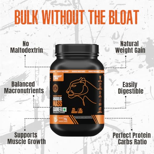 Image of BeastLife High Protein Mass /Weight Gainer | 1 KG | Malai Kulfi | NABL LAB Tested | For Muscle Gain & Fast Growth | Cereal-Based Formula, No Maltodextrin | India's #1 Cereal Based Bulk Gainer