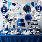Navy-Blue White Silver Graduation Party-Decorations 33pcs Kits Banner, Paper Lantern Fans,Tissue Pom Poms Honeycomb, Streamers Tassel Garland,Bridal Shower Birthday Wedding Bachelorette Decor - Image 3