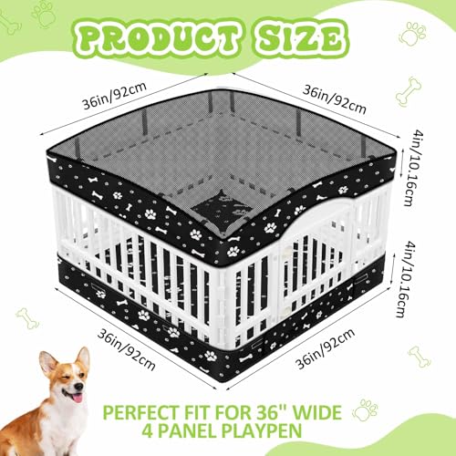 Image of 2 Pack Dog Playpens Cover and Bottom Mat Fits 4 Panels, Black | for 36 Inch Pet Playpen, Dog Crate Cover Puppy Exercise Pad, Reusable Washable, Hook and Loop Design, Playpen Not Included