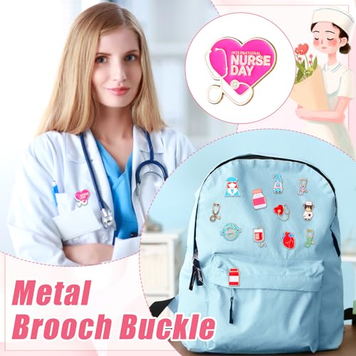 Image of Ceenna 100 Pcs Nurse Enamel Pins Bulk for Backpacks, Lapel Pin Gifts | Zinc Alloy; 50 Unique Designs-stethoscope, Syringe, Ambulance; Perfect for Nursing Graduation or Nurses Week Gifts