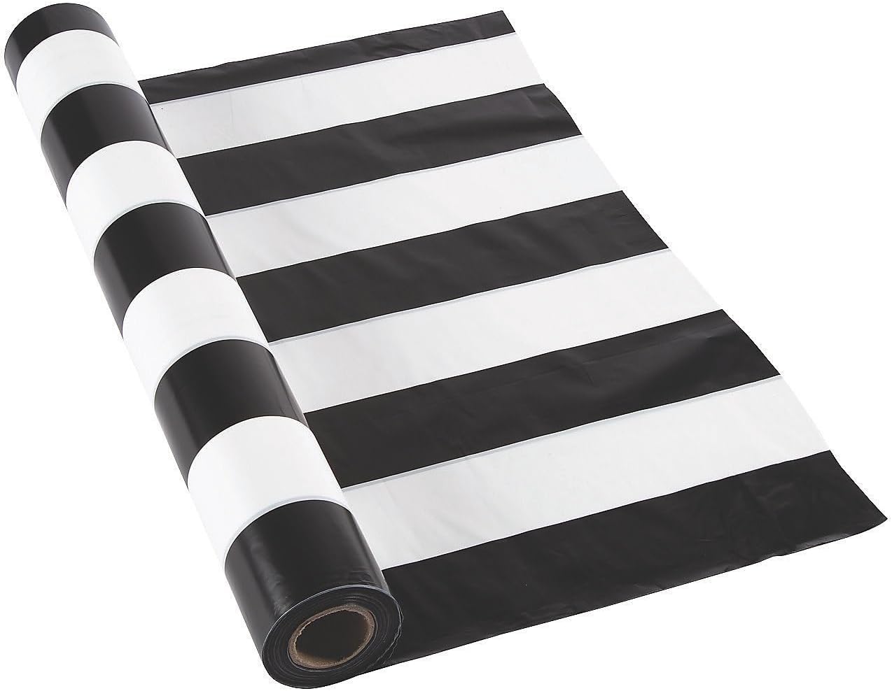 Fun Express Black and White Striped Tablecloth Roll - 100 Feet