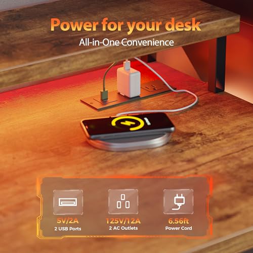 Image of Mericonia 68 inch Gaming Desk with Drawers, Reversible Computer Desk, Brown