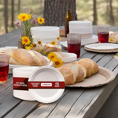 Image of Disposable Plate Round Plain, Eco-Friendly Disposable Plates, 1O inches 15 Pcs, Heavy-Duty for Parties, Events, Weddings, Picnics, and Everyday Use