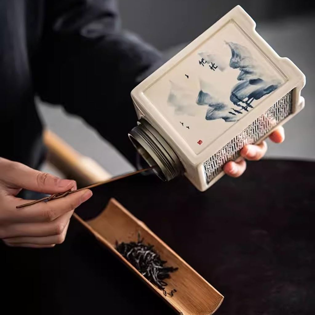 REIK Contenitore per il tè in Ceramica Lattine da tè in ceramica dipinte a mano, lattine sigillate rettangolari for uso domestico, lattine da tè for il risveglio del tè verde, piccoli magazzini di tè