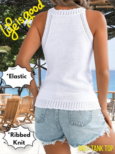 Image of ChiaoLezhee Women's Summer Knit Tank Tops, Racerback High Neck Lightweight Sweater Vest, Dressy Casual Outfits