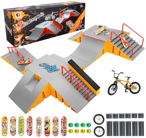 RNGODO Finger Skateboard Park Kits,14-in-1 Bigger Finger Skateboard Ramp Set...