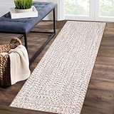 ROYHOME Runner Rug Print Braided Hallway Runner Washable Entryway Rug, Stain Resistant Non-Slip Area Rug Farmhouse Solid Printed Textured Carpet for Bedroom Laundry Kitchen, Beige/Grey, 2' x 6'