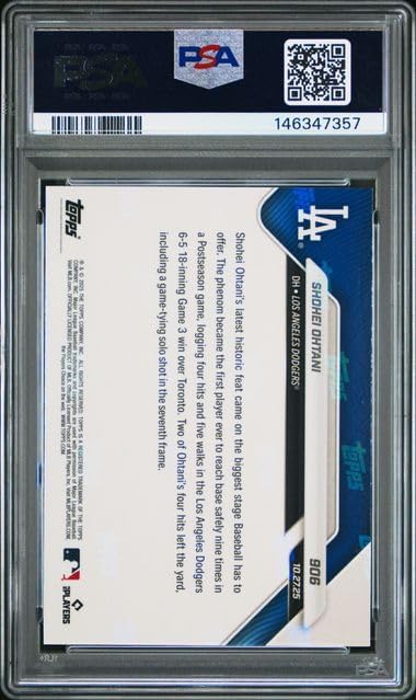 Graded Psa 10 Shohei Ohtani 2025 Baseball Card #906 Dodgers Historic Postseason World Seriers Game 9 Times On Base 4 Time Mvp Winner