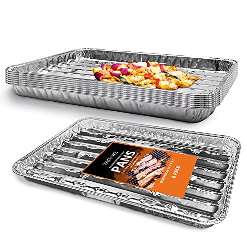 YAOAWE 8-Pack Aluminum Broiler Pans, Disposable Grill Pan Liners, Foil Sheet Trays fit Cooking/Grilling/Heating, 13.58"x 9.05"x 1.1"