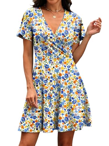 Image of RUMIA Women Casual Dresses Wrap V Neck Dress A-Line Summer Sundress Fashion