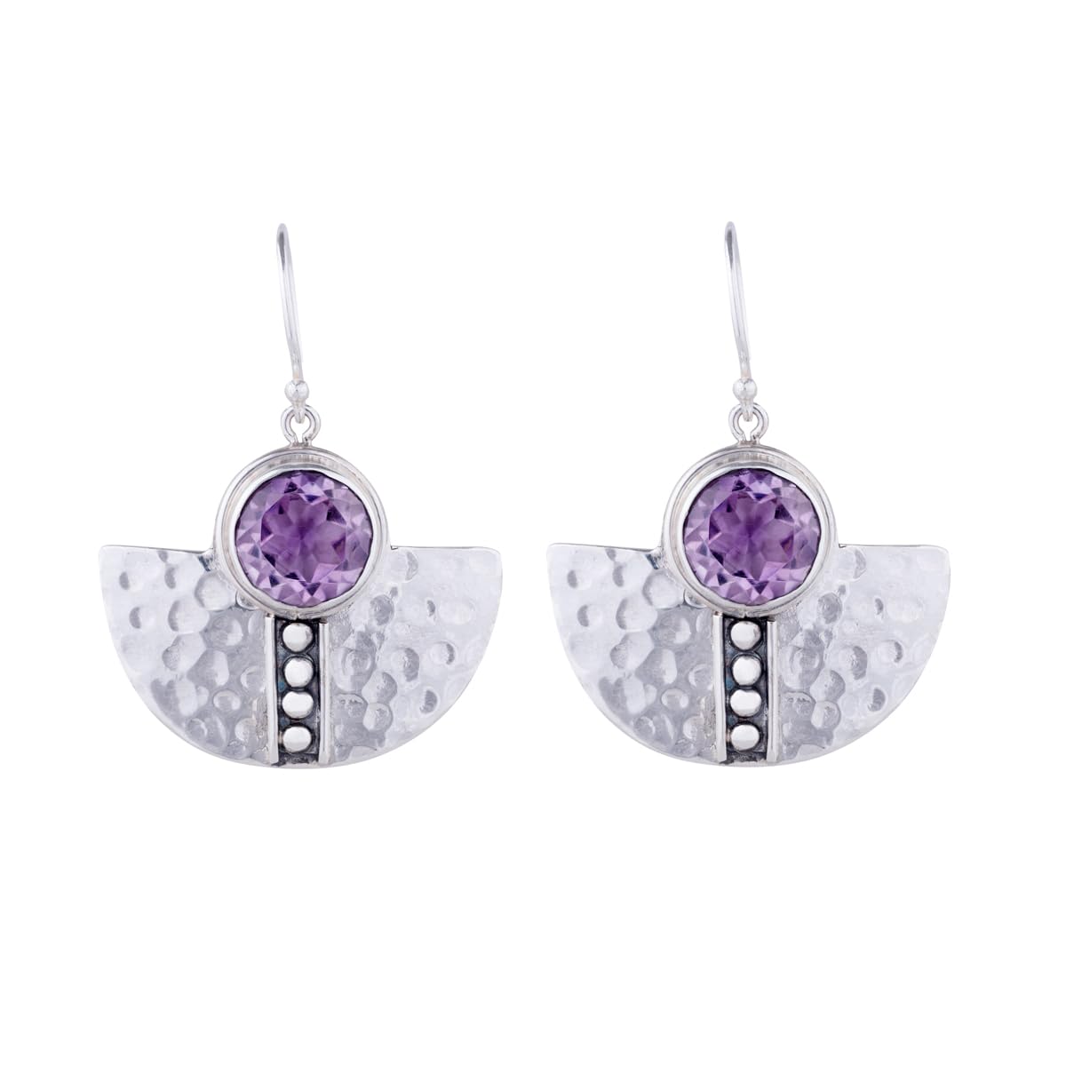Améthyste naturelle et argent 925 martelé main pour ces boucles d'oreilles pendantes d'exception