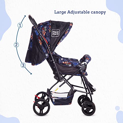 Image of Mee Mee Easy to Push Baby Stroller Pram 3 Position Seating with Quick One Hand Folding | Comfortable Seating | Fully Rotating Wheels | Feeding Tray for New Born Baby /Kids, 0-4 Years, Black