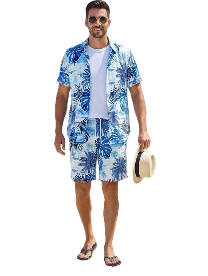 Men’s Tropical Print Hawaiian Shirt & Shorts Co-Ord Set | Beach Wear Summer Outfit | Half Sleeve Casual Vacation Dress for Men-picture-26