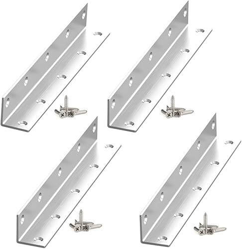 Soportes en L, 4 soportes de ángulo de esquina, acero inoxidable superior, 4 x 1 pulgada M, grosor de 0.079 in, estante de madera, muebles, soporte