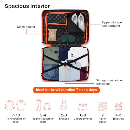 Image of Nasher Miles Golden Gate Hard-Sided Polypropylene Check-in Luggage 24 inch | 65cm | 8 Wheels Medium Trolley Bag for Travel | Suitcase (Black & Orange)