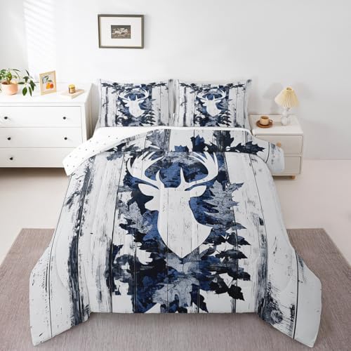 Image of Feelyou Camo Toddler Bedding Set, Deer Antlers Army Camo Comforter Set, Western Duvet Insert Microfiber Bed Set