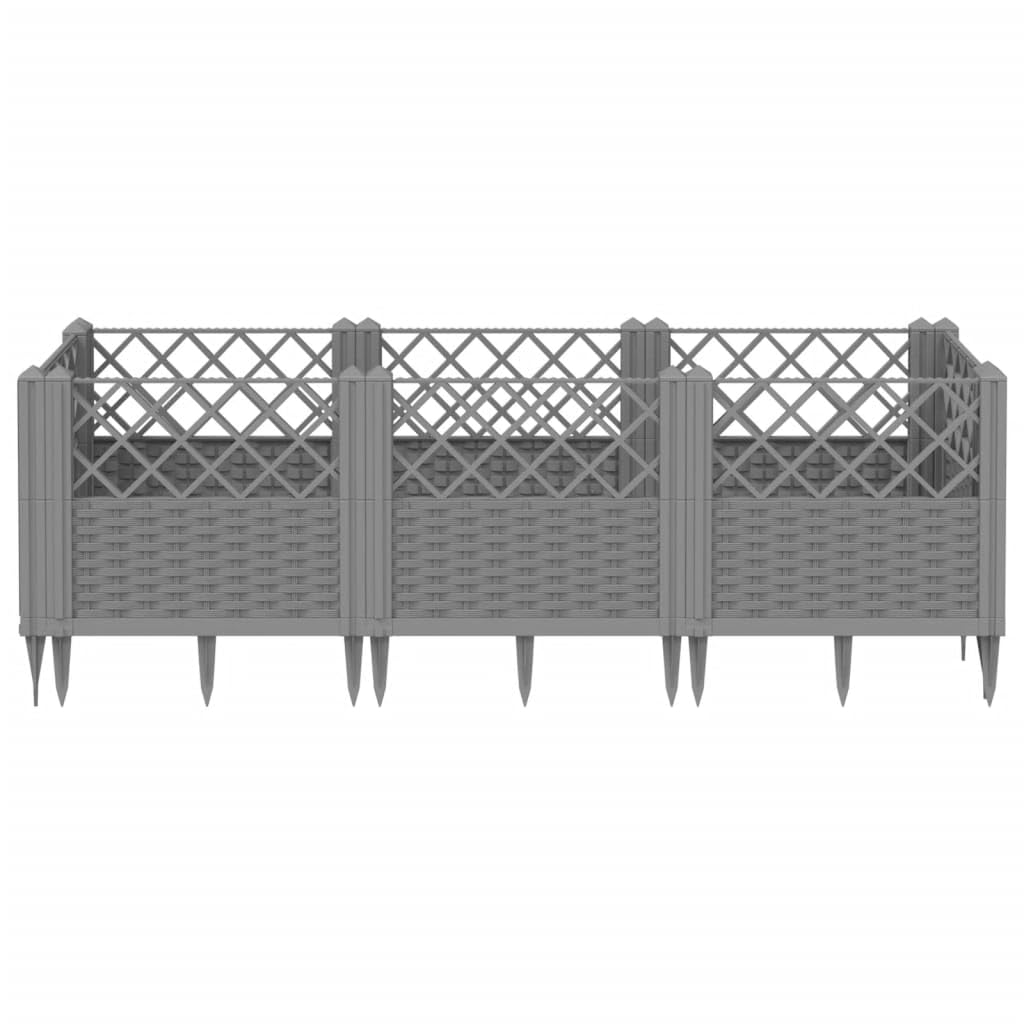 Jardinera de jardín de polipropileno gris claro 123,5 x 43,5 x 43,5 cm con diseño modular de 8 paneles y aspecto de ratán para huerto, hierbas aromáticas y plantas con flores