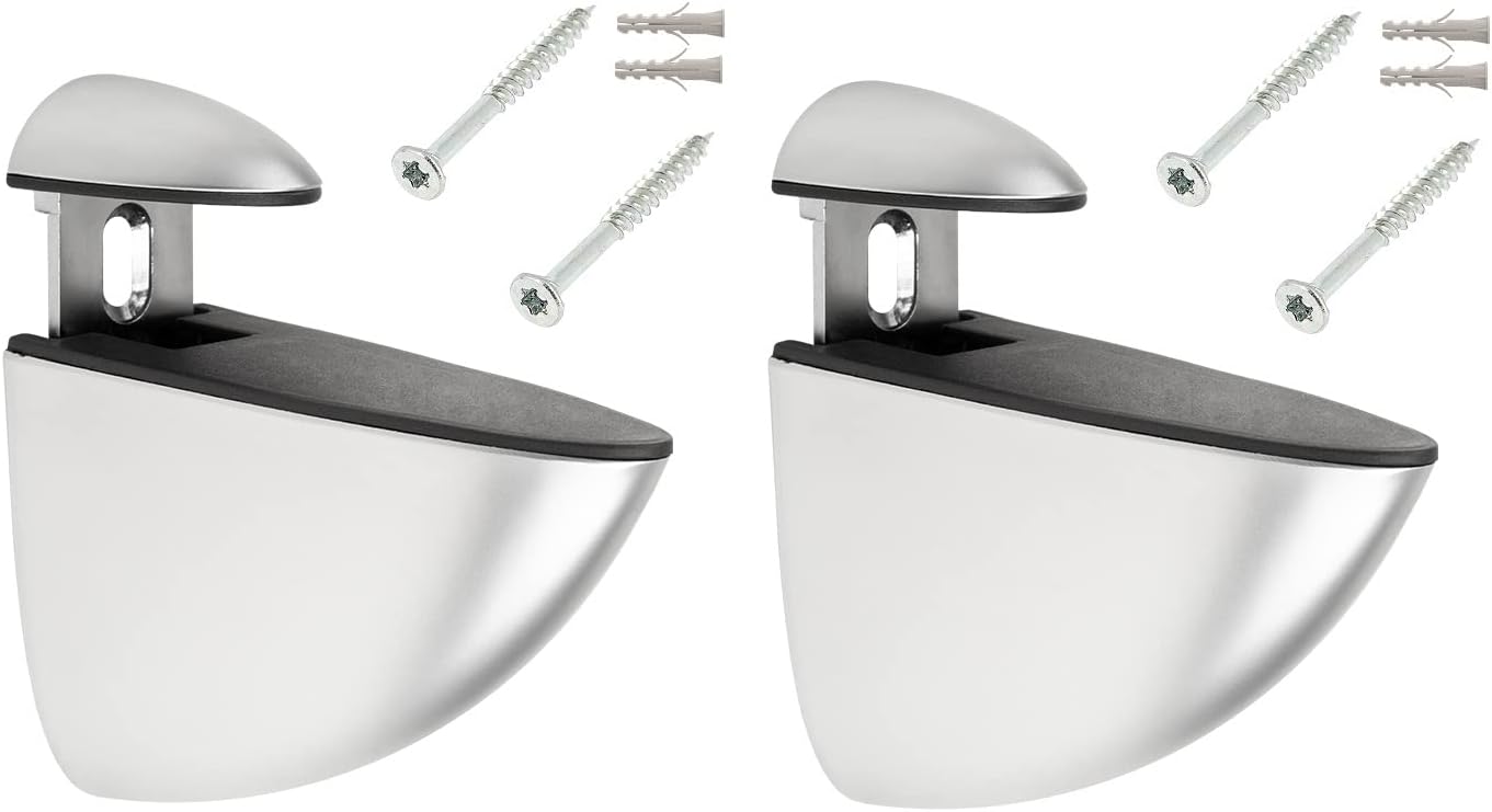 cyclingcolors 2 x 55.5 mm Adjustable Pelican Type Metal Wall Shelf Brackets Silver Chrome Matt with Screws + Dowel Kitchen Bathroom Furniture Cleat Universal Fastener