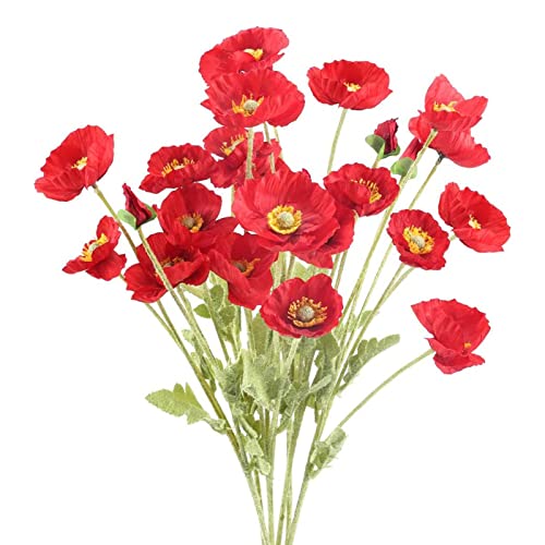 Tenorbass Artificial Flowers Poppy Silk Flowers with Stems, 