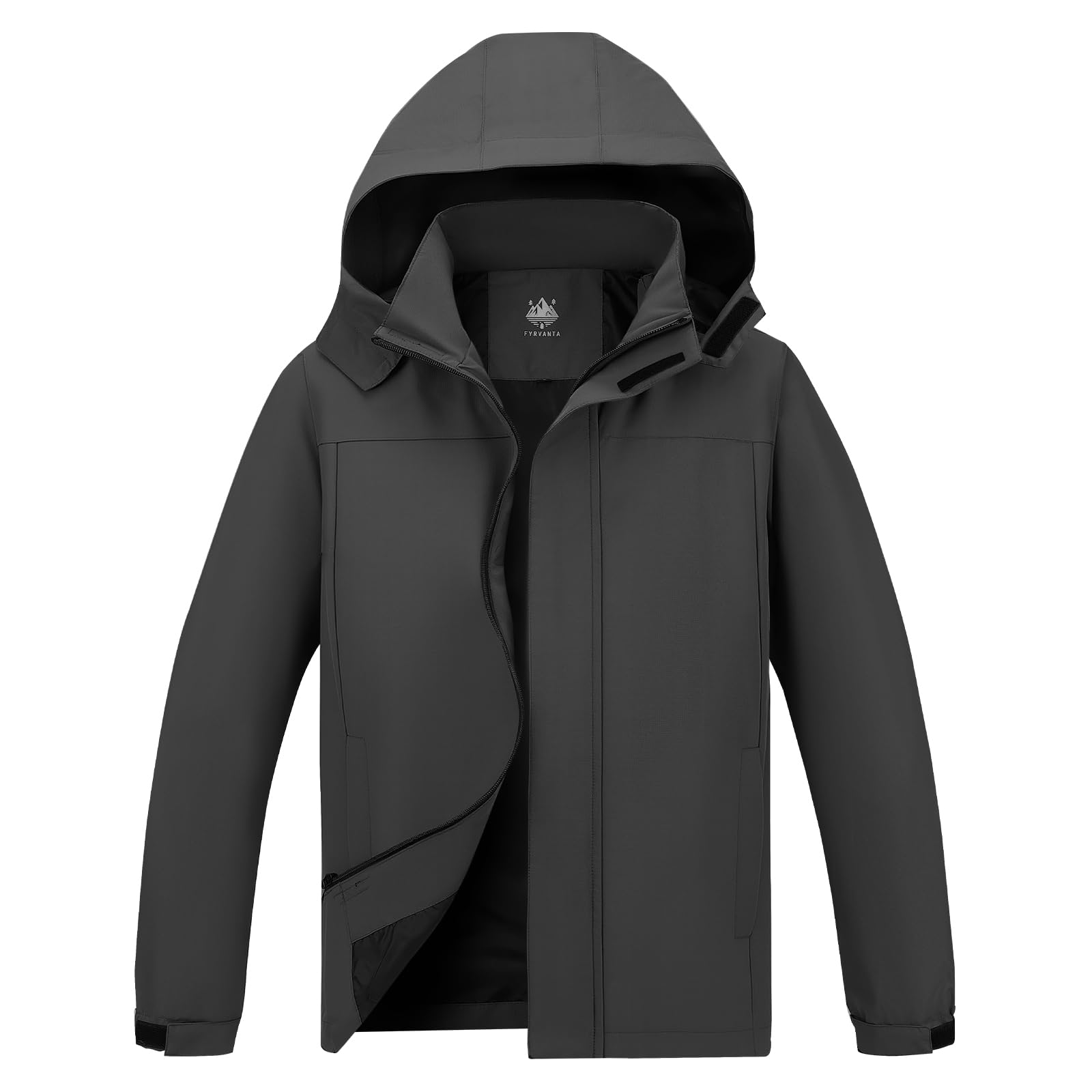 FYRVANTA Mens Waterproof Rain Jacket With Hooded and Zipper Pocket Outdoor Lightweight Raincoat Jacket For Hiking Travel