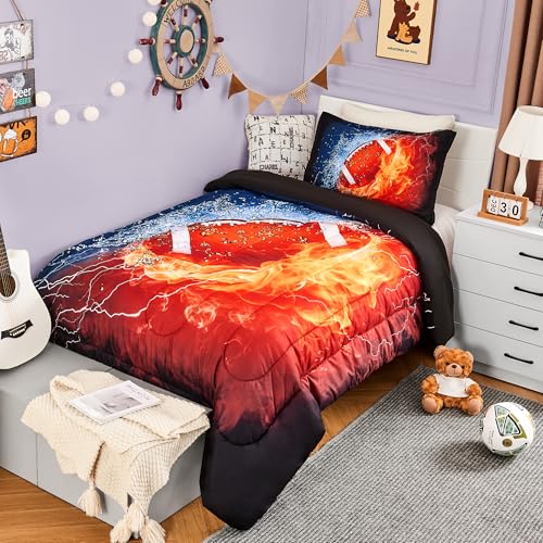 Image of Andency Football Comforter Set Twin(66x90 Inch), 2 Pieces(1 Football Comforter, 1 Pillowcase) Sport Microfiber Rugby Comforter Set Bedding Set for Kids Boys Teens